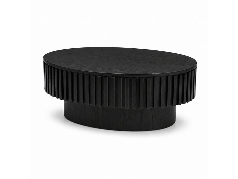  Table basse ovale cannelée avec rangement caché en bois et mdf noir  - Conforama A