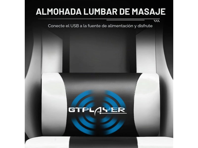 Gtplayer chaise de jeu ergonomique avec massage lombaire et repose-pieds - similicuir blanc GT800A-WT - Conforama E