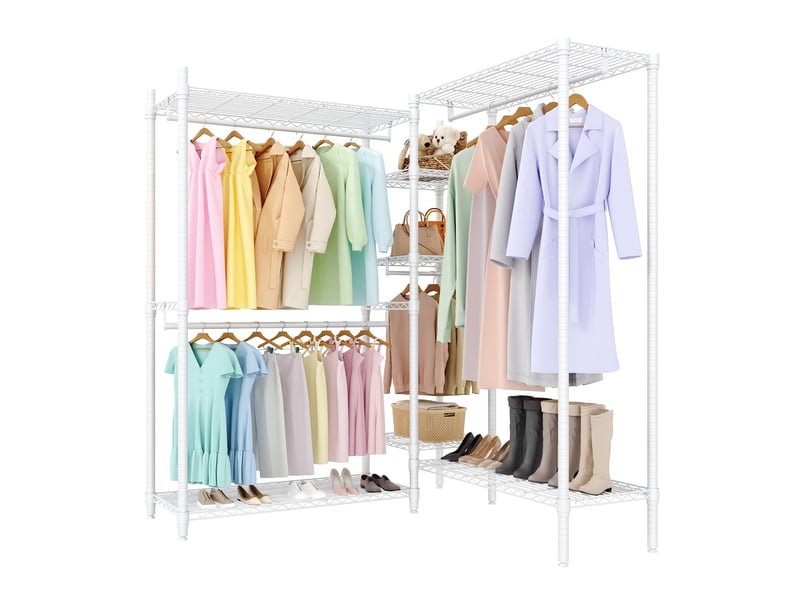  Portant à vêtements en métal robuste en l – 4 tringles &amp; 7 étagères réglables – coin de chambre, grand capacité  – (2x3x2 étages) PHK_36PBLPAP - Conforama A