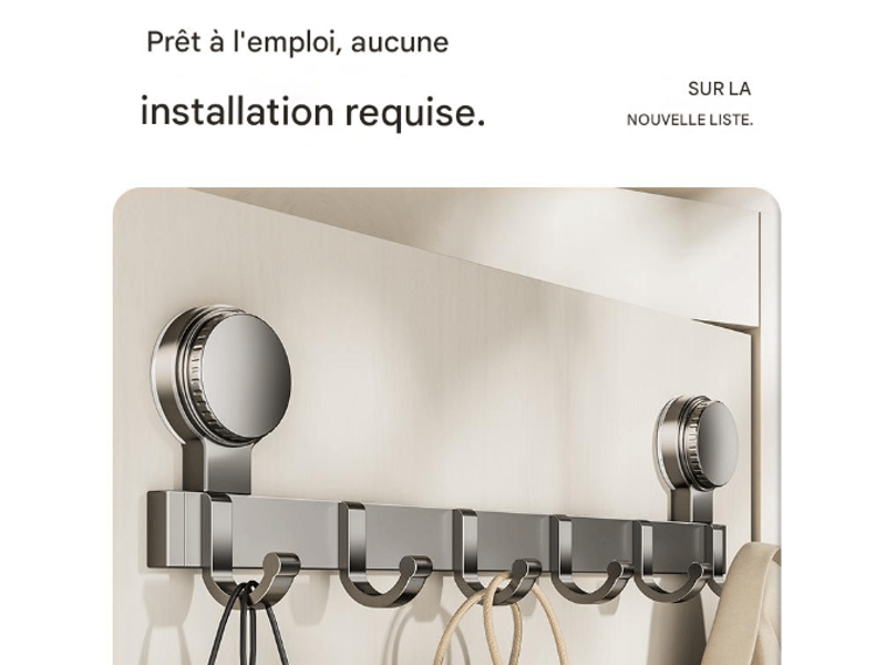  Crochet à ventouse 6 crochets support multifonctionnel de rangement sans perforation cuisine salle de bain à solide, gris  - Conforama E