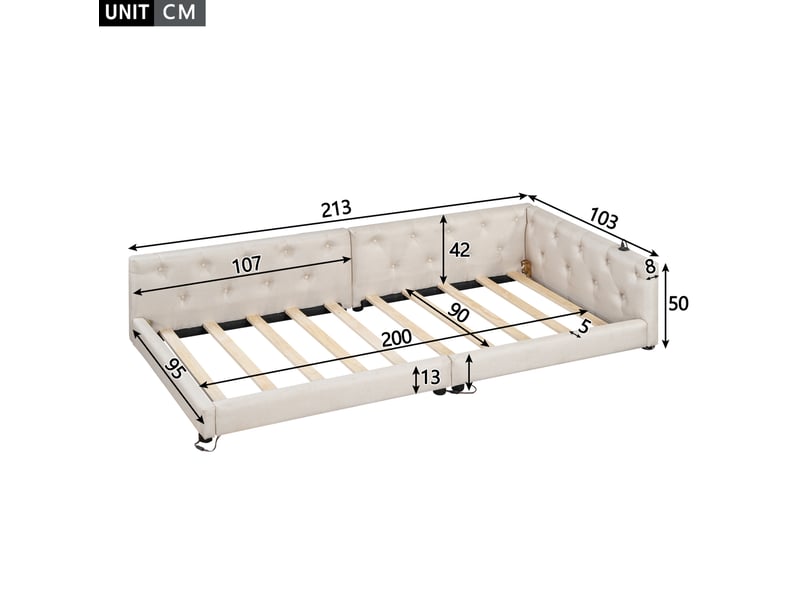 Lit banquette 90x200 cm avec led, usb et usb-c coloris beige - Conforama C