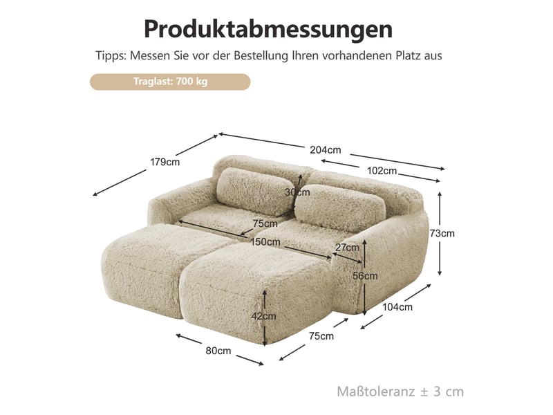  Canapé convertible - modulable - 2 ottomans - sans montage - mobilier de salon - assise confortable - design moderne - kaki clair CozyNest - Conforama D