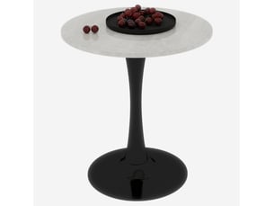 Table ronde 70 cm noire et blanche en marbre artificiel, 2 à 4 personnes