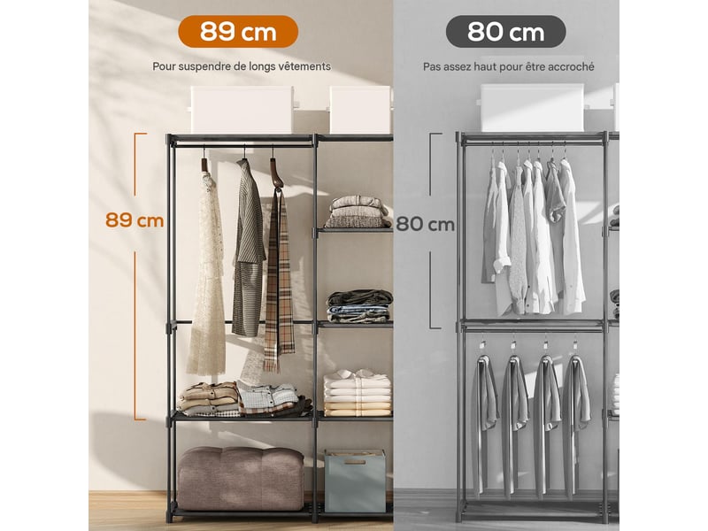  Armoire dressing ouverte en acier et tissu noir  - Conforama D