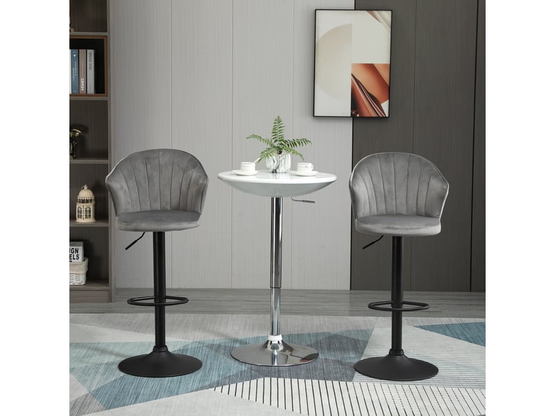  Ensemble 2 tabourets bar pivotants dossier, velours, comptoir réglables, sans accoudoirs, mousse, gris, 54x56x91-111 cm.  - Conforama D