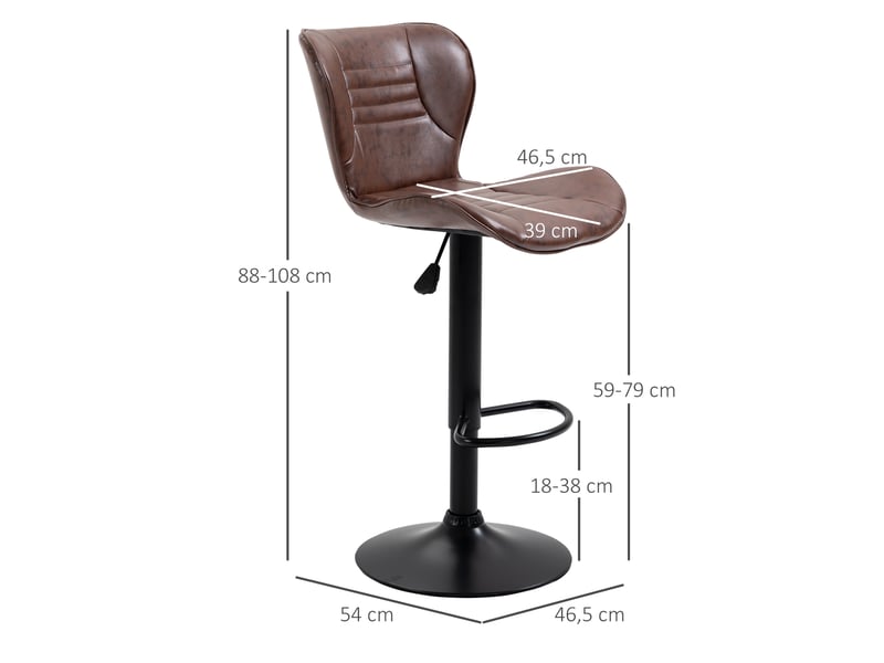  Ensemble de 2 tabourets de bar en similicuir, réglables en hauteur, pivotants, avec dossier et repose-pieds, 46,5 x 54 x 88-108 cm, marron  - Conforama E