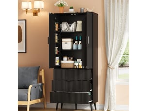 Armoire de cuisine 75x35x180 cm noire avec 2 portes et 3 tiroirs