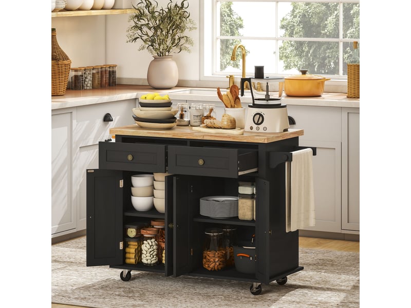  Desserte ilôt de cuisine multi rangements 2 tiroirs 2 placard 2 portes avec range-bouteille étagère  - Conforama D