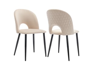 Chaise de salle à manger (2 pcs), en velours structure en métal,pieds réglables,motif diamant à l'arrière,beige