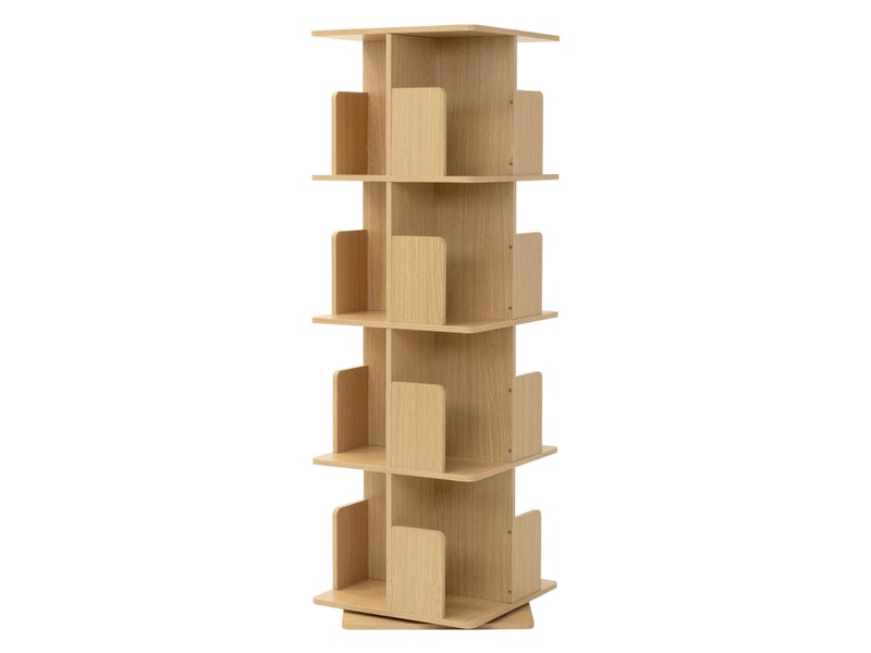 Ml-design bibliothèque tournante enfant 4 niveaux 16 compartiments beige aspect chêne bois 40x124,5x40 cm étagère pivotante 360 degrés rangement livres et jouets pour salon bureau chambre bébé stable - Conforama A