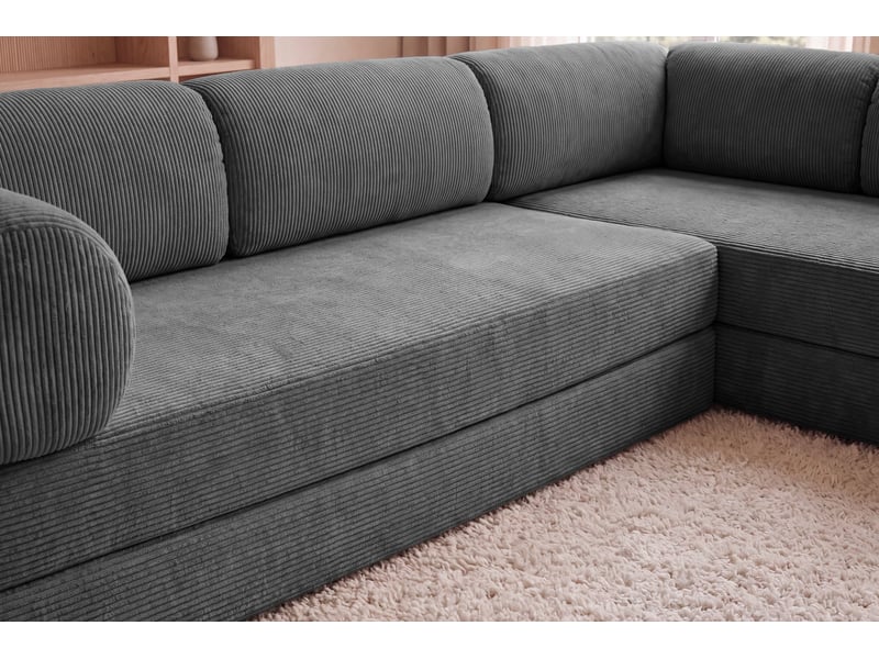  Cosima l - canapé d'angle convertible petit velours côtelé 4 places gris foncé gauche  - Conforama E