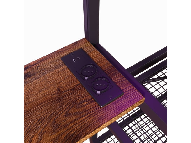  Lit mezzanine avec bureau 90 x 200 cm cadre en fer éclairage led prise électrique espace de suspension des vêtements compartiments de rangement étagères de rangement espace ouvert sous le lit  - Conforama D