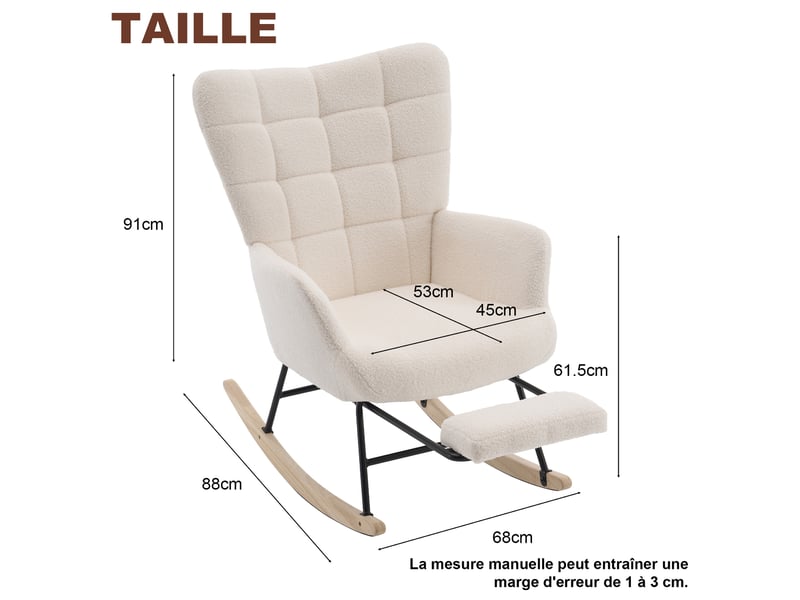  Tcqpz fauteuil à bascule beige 91x61x88 cm avec repose-pieds et dossier haut  - Conforama C
