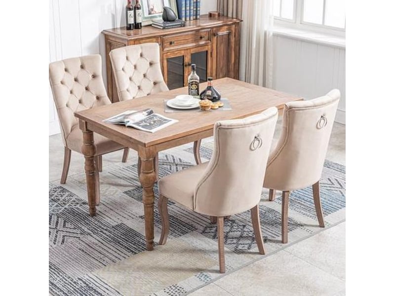 Lot de 4 chaises de salle à manger à dossier haut en velours beige - Conforama D