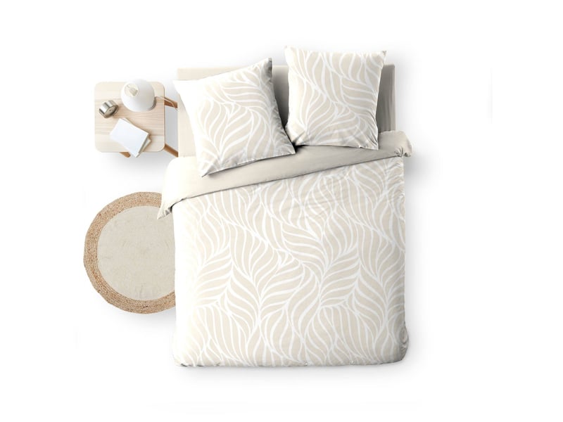 Housse de couette 260 x 240 cm imprimée 57 fils morganeva naturel 2 taies incluses  - Conforama A