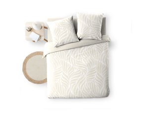 Housse de couette 260 x 240 cm imprimée 57 fils morganeva naturel 2 taies incluses