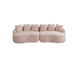 Canapé modulable 4 places en tissu rose sans cadre, 320 cm, assise profonde et coussins inclus pour le salon
