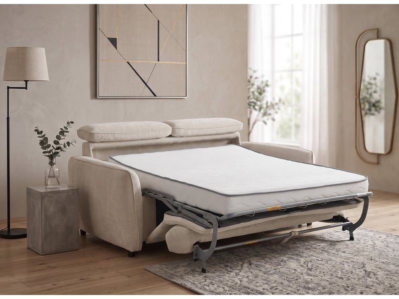  Canapé convertible express 3 places en tissu texturé beige - matelas 17 cm - jacinthe GB551CR-3P-BEI - Conforama C