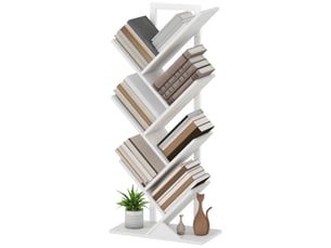 Bibliothèque en forme d'arbre à 7 étagères avec système anti-basculement, idéale pour le salon ou la chambre, 50 x 24 x 109 cm, blanche.
