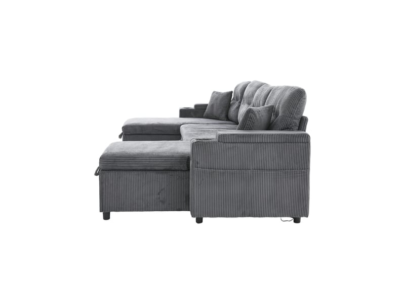 Canapé convertible 4 places gris anthracite, méridiennes, rangement et usb  - Conforama D