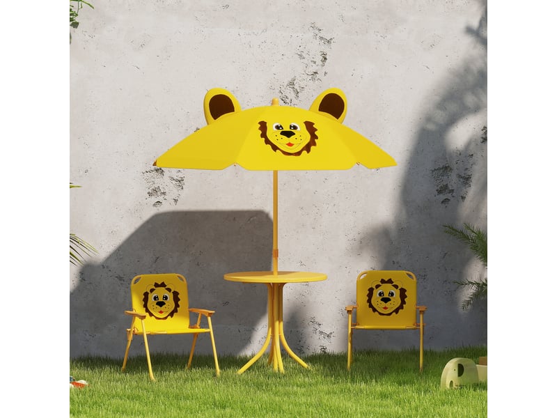  Ensemble de mobilier de jardin pour enfants, chaises, table, parasol, motif lion, jaune  - Conforama C