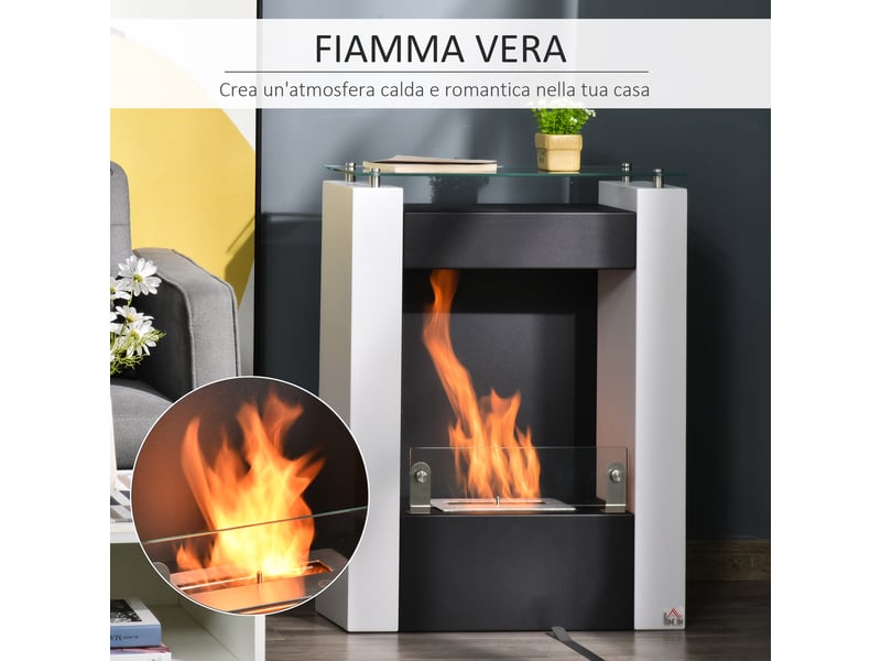 Cheminée bioéthanol sur pied en acier et verre, 1,5 l, 60 x 20 x 79 cm - Conforama W