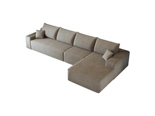 Canapé d'angle compressé réversible fixe <strong>KORFEE</strong> <strong></strong> 4 places Velours côtelé Chameau