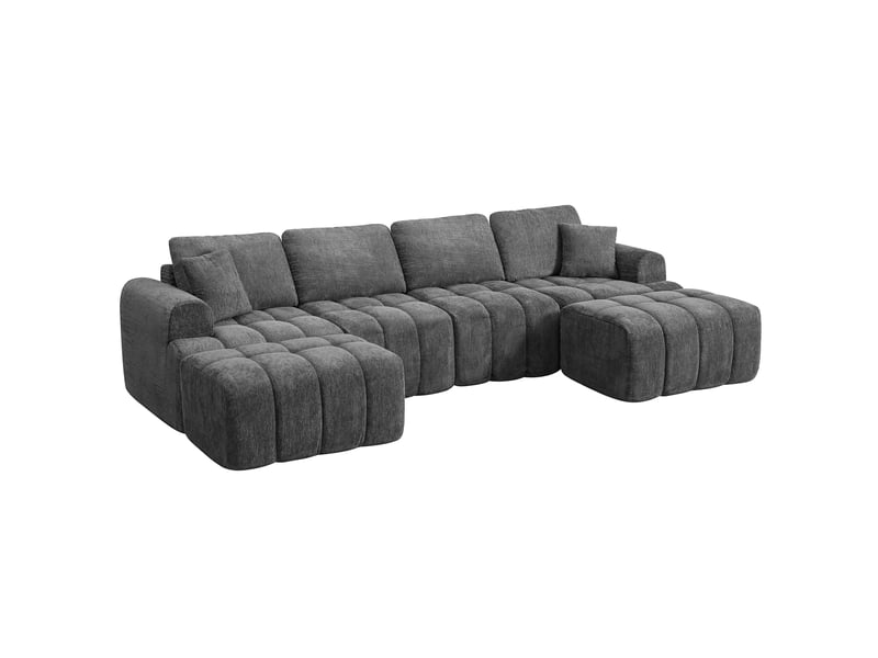  Ensemble canapé d'angle modulable et pouf, convertible en tissu chenille pour salon, gris  - Conforama A
