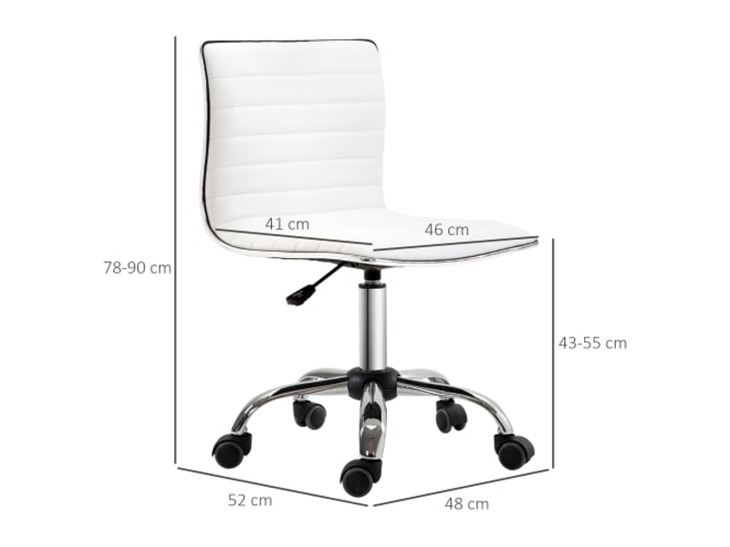  Chaise de bureau sans accoudoirs, cuir blanc, dossier, réglable 78-90 cm, charge 120 kg  - Conforama C