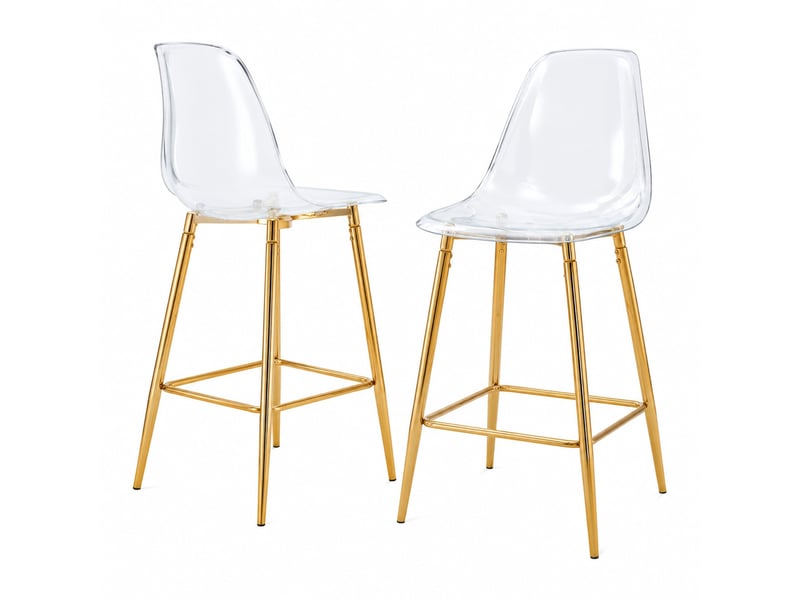  Tabourets de bar lot de 2 avec repose-pieds - lpospi - assise transparente, métal - plastique transparent, doré  - Conforama A