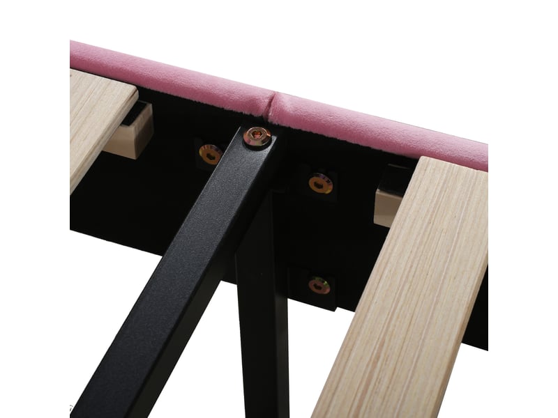  Lit enfant 90x200 capitonné velours rose - tête de lit fleur sommier à lattes inclus  - Conforama W