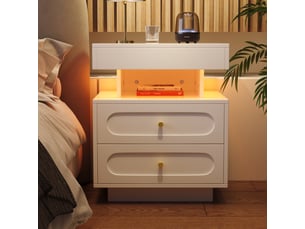 Table de chevet tcqpz led blanche 100 x 40 x 60 cm 2 tiroirs rangement ouvert panneau de particules