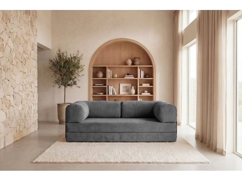  Cosima - canapé droit convertible petit velours côtelé 3 places gris foncé  - Conforama D