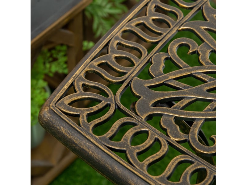  Table d'appoint extérieure 54x54x52,5 cm bronze en aluminium, trou pour parasol et pieds réglables  - Conforama E