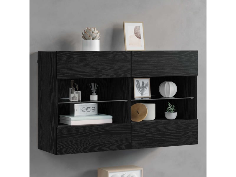  Meuble tv - banc tv - meuble de rangement mural 98,5 x 30 x 60,5 cm chêne noir  - Conforama B