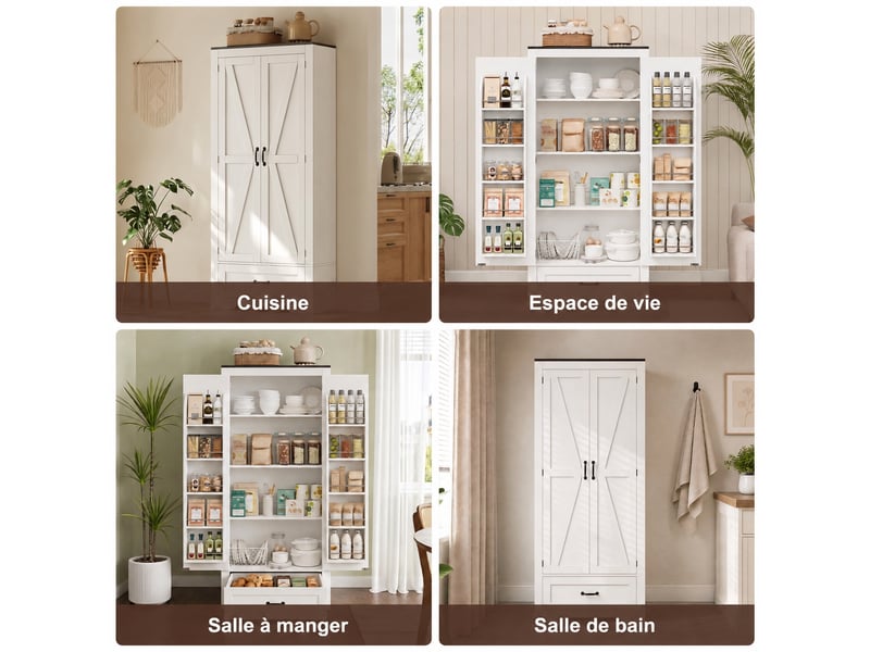  Meuble de cuisine muvano, armoire de cuisine haute blanche, 2 portes et 1 tiroir, 80 × 35 × 183 cm  - Conforama B