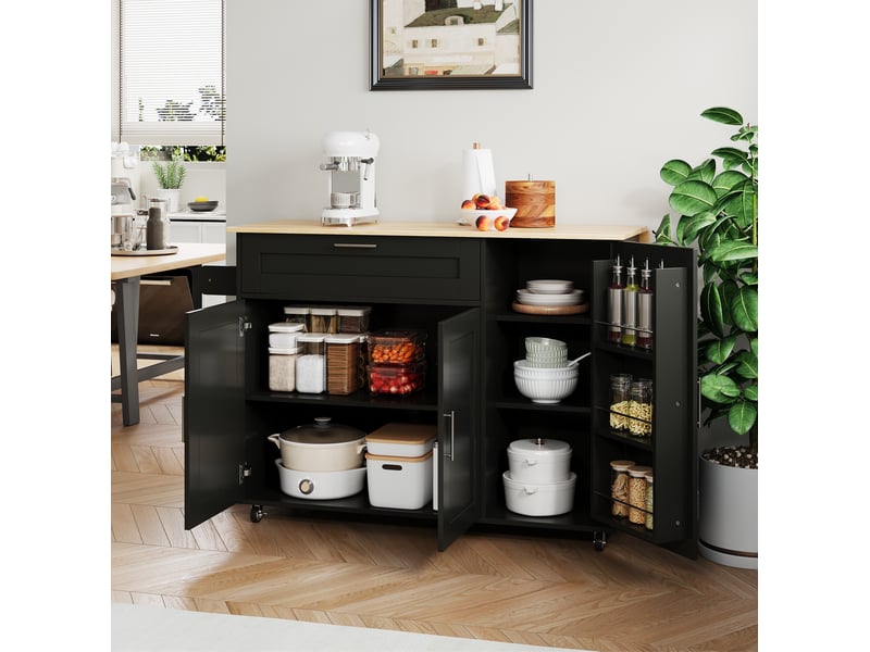  Desserte de cuisine mobile 132,5 x 4470 x 90 cm, plateau pliant, noir naturel  - Conforama D