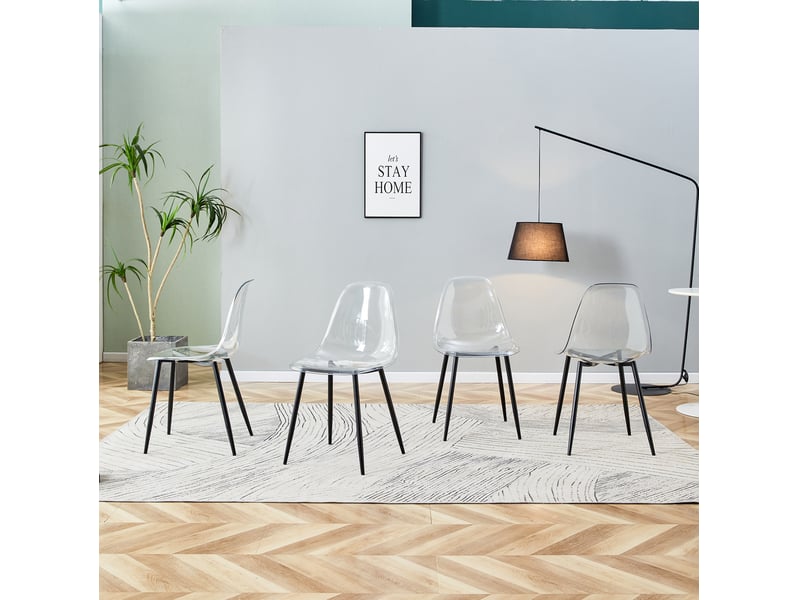  Lot de 4 chaises de salle à manger 44x45,7x83 cm,  design moderne,  assise confortable, antidérapantes, métal noir  - Conforama E