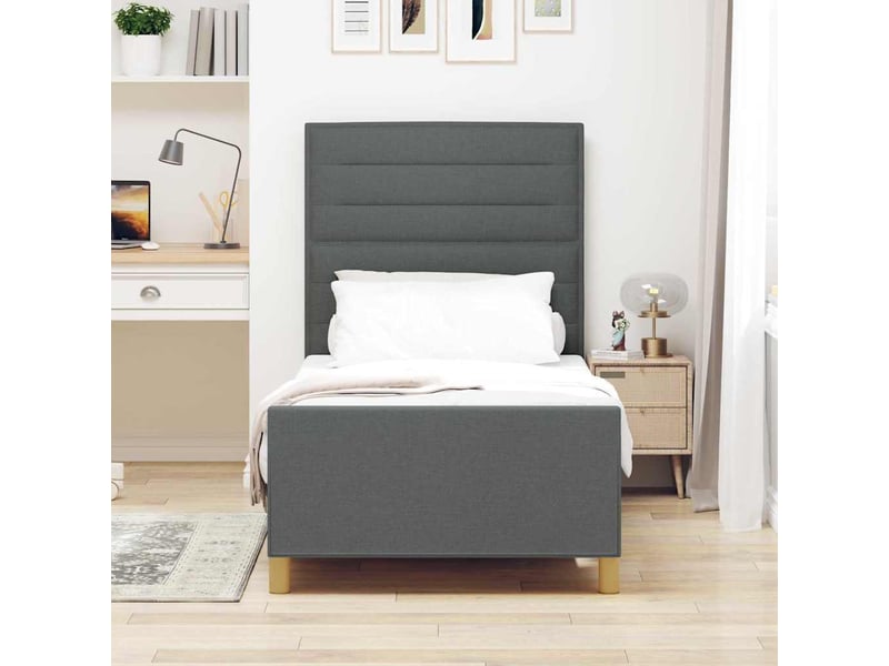  Lit simple- lit adulte -  cadre de lit avec tête de lit gris foncé 100 x 200 cm tissu  - Conforama B