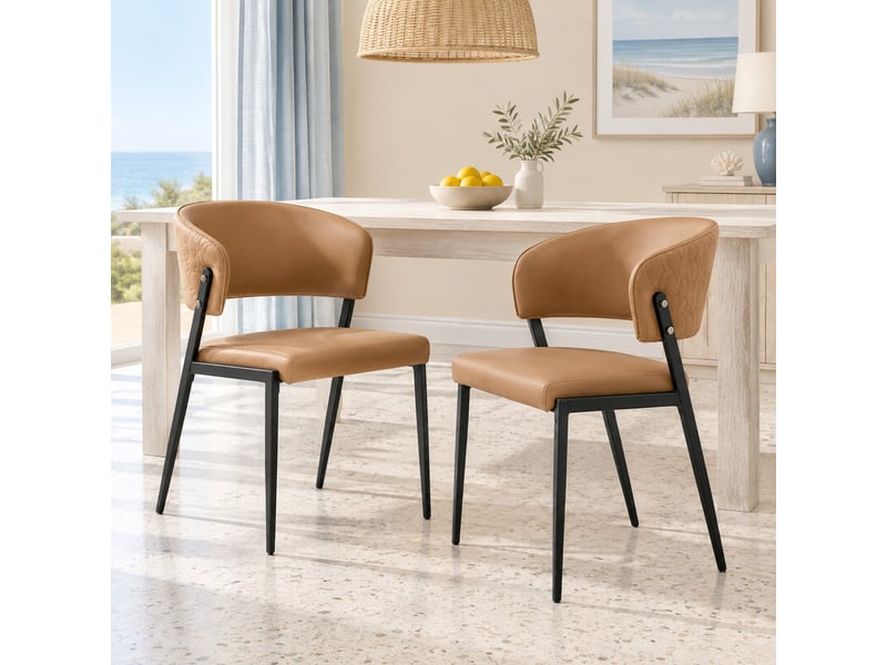  Chaises de salle à manger lot de 2 avec dossier ergonomique  - pieds en métal, simili cuir marron  - Conforama C