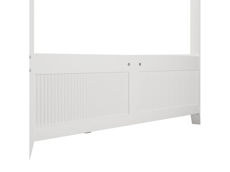  Lit baldaquin 140x200 cm en bois et mdf blanc, style scandinave à lames verticales, sans matelas  - Conforama D