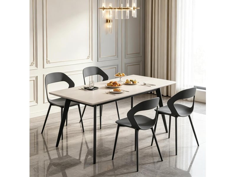  Lot de 4 chaises de salle à manger grises avec dossier ergonomique, pieds en métal  - Conforama B