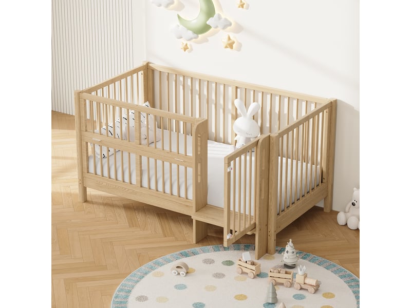  Lit bébé évolutif 140x70 cm lit cododo pin massif naturel avec barrière de sécurité et marchepied intégré  - Conforama E