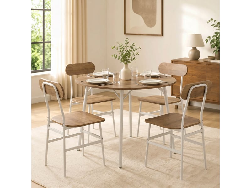  Ensemble table salle à manger avec 4 chaises, table de cuisine avec chaises pour 4 personnes, cadre en métal, naturel  - Conforama C