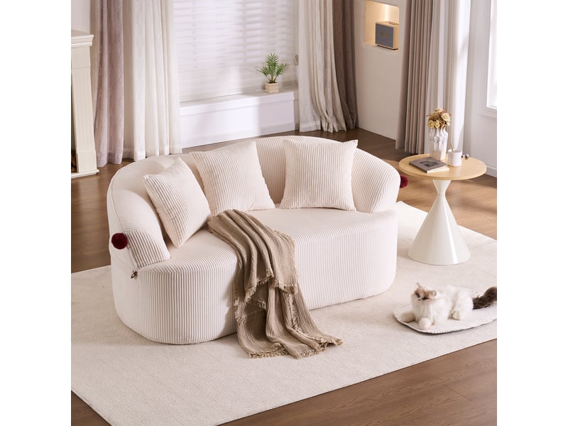  Canapé 2 places 41.0x44.0x104.0 cm forme de chapeau de clown, velours côtelé blanc  - Conforama B
