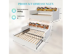 Lit gigogne 90x190 cm FLORAGRACE coloris beige