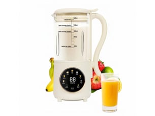 Blender chauffant 1.4l machine à lait végétal et soja sans filtration – robot cuiseur multifonction 800w bol en verre borosilicate, 16 lames inox et départ différé 12h – blanc crème
