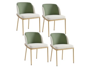 Lot de 6 chaises de salle à manger avec dossier ergonomique et patins réglables, en similicuir pvc vert, beige et doré
