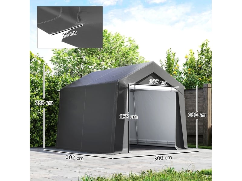  Carport tente-garage 3x3 m gris foncé étanche en acier galvanisé, porte enroulable et fenêtre d'aération  - Conforama C
