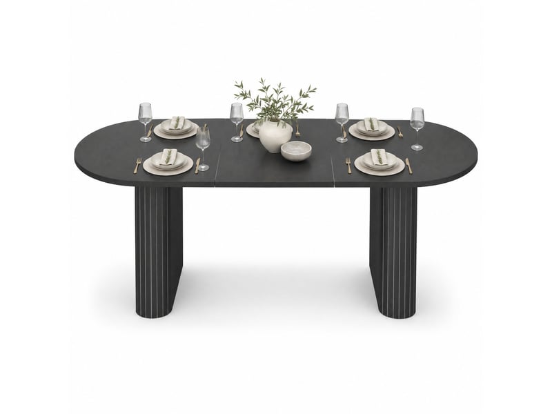 Table de salle à manger extensible avec bords arrondis et structure verticale, en mdf et métal, noir, 120 × 80 × 75,5 cm - Conforama A